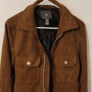 H&M Brown Faix Suede Leather Jacket Size Large New Condition Lined Zip Up